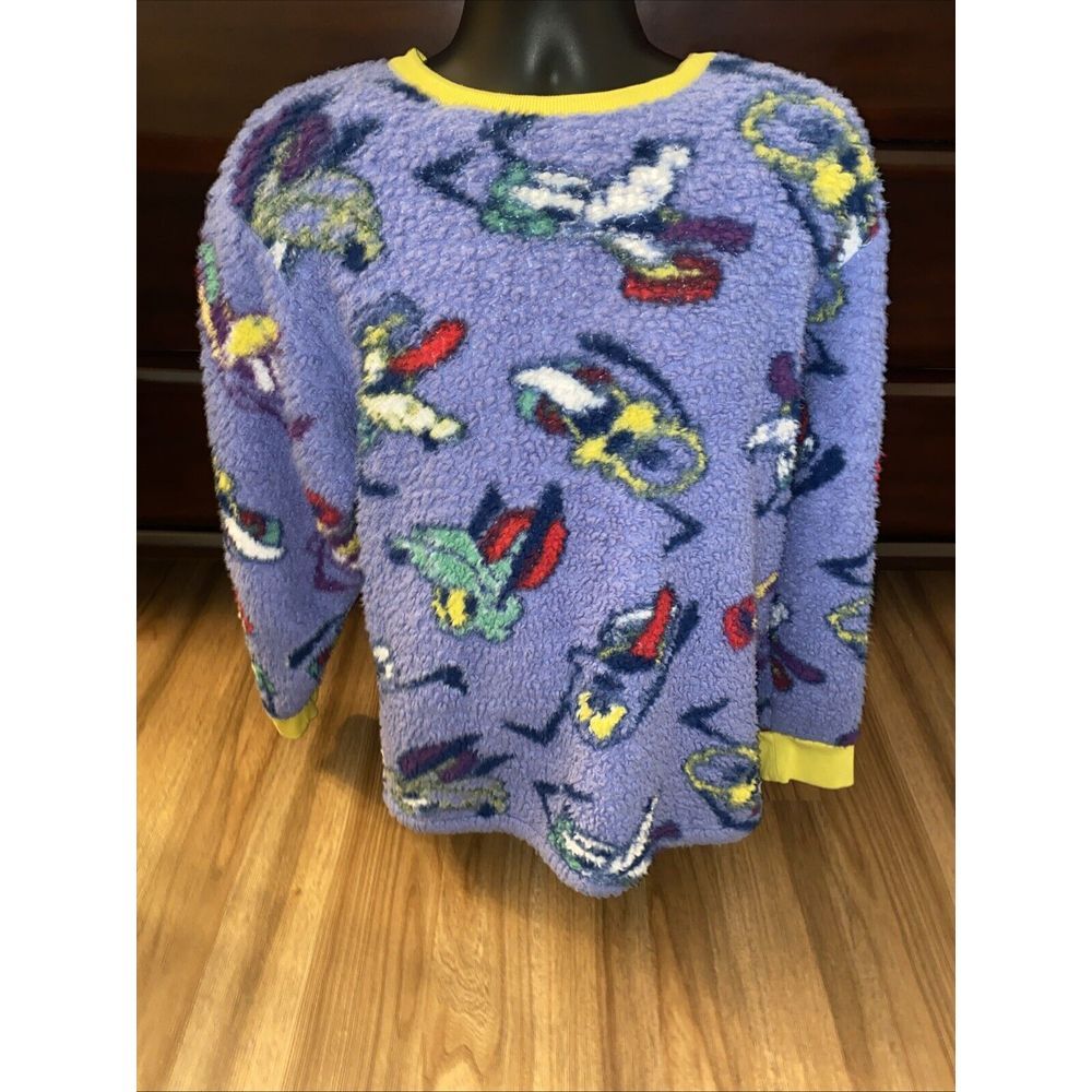 Disney Pluto Fuzzy Ugly Sweater Sweatshirt Size Large Purple/Blue‎